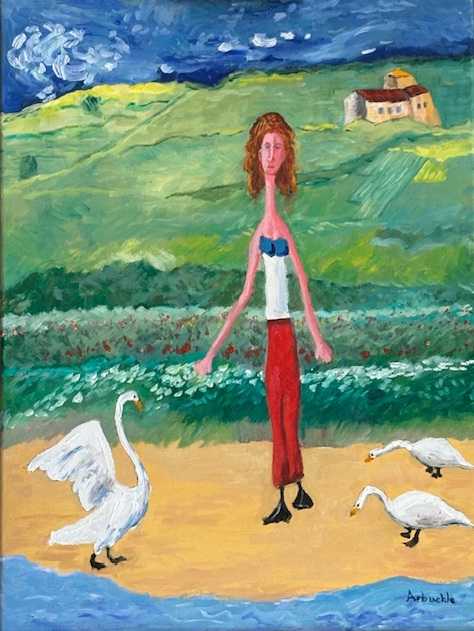 Le jardins des cygnes et la femme aux cheveux roux